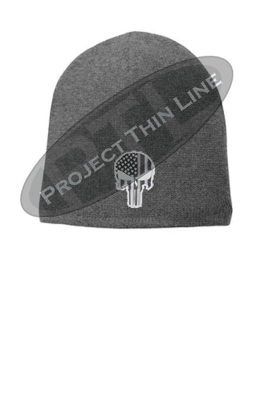 Subdued Punisher Skull inlayed with American Flag FLEECE LINED skull cap