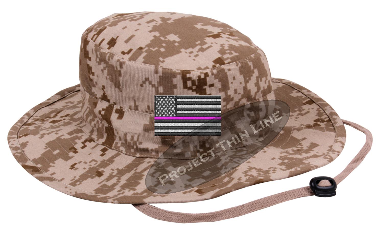 Embroidered Thin PINK Line American Flag Boonie Adjustable Hat