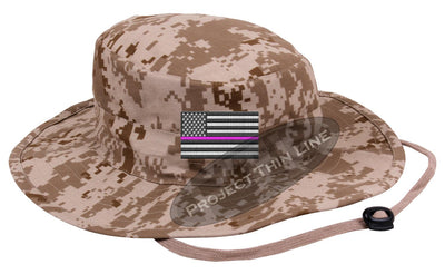 Embroidered Thin PINK Line American Flag Boonie Adjustable Hat