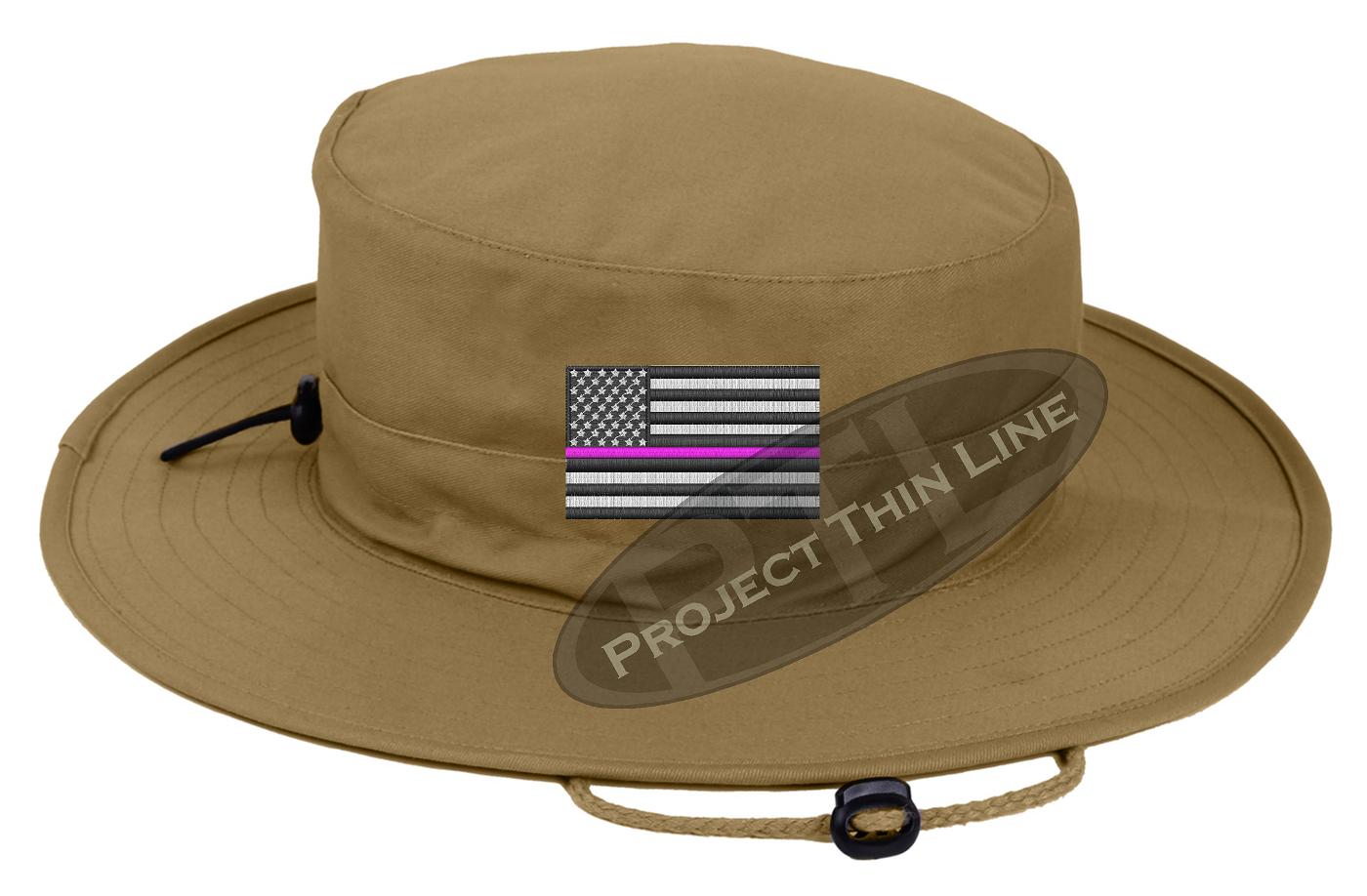 Embroidered Thin PINK Line American Flag Boonie Adjustable Hat