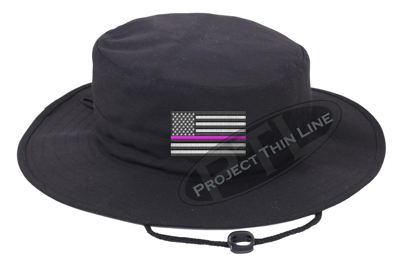 Embroidered Thin PINK Line American Flag Boonie Adjustable Hat
