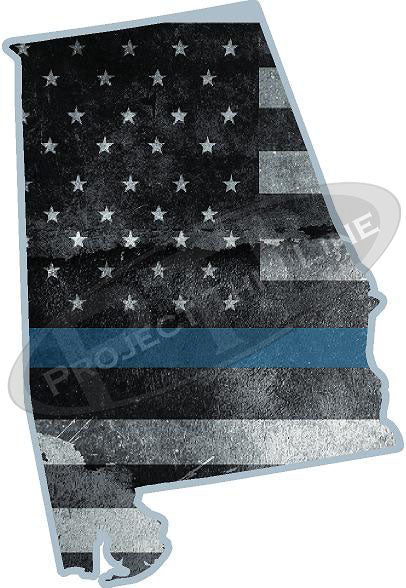 5" Alabama AL Tattered Thin Blue Line State Sticker Decal