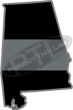 5" Alabama AL Thin Silver Line Black State Shape Sticker