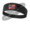 Black Moisture Wicking headband embroidered with the American Flag