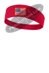 Red Moisture Wicking headband embroidered with the American Flag