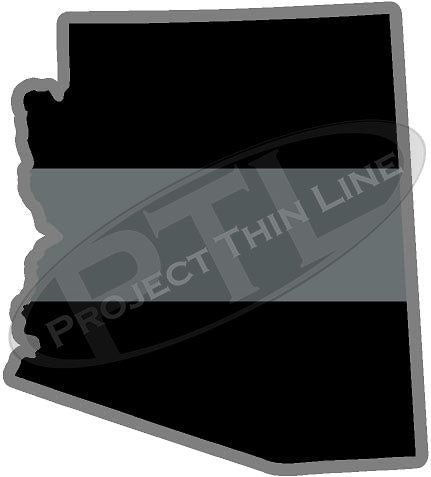 5" Arizona AZ Thin Silver Line Black State Shape Sticker