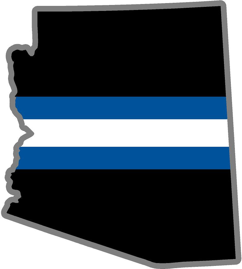 5" Arizona AZ Thin Blue White Line Black State Shape Sticker