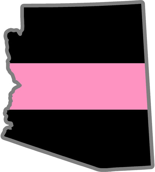 5" Arizona AZ Thin PINK Line Black State Shape Sticker