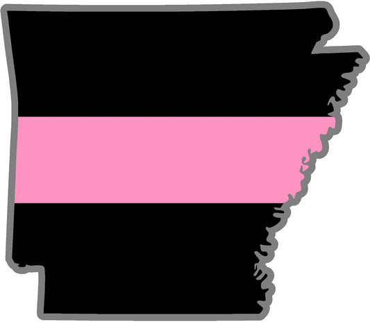 5" Arkansas AR Thin PINK Line Black State Shape Sticker