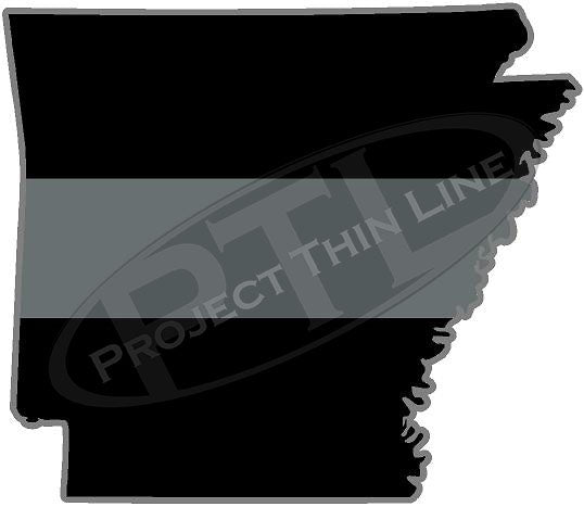 5" Arkansas AR Thin Silver Line Black State Shape Sticker