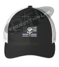 Embroidered Thin Blue American Flag - Skull Flex Fit Fitted TRUCKER Hat