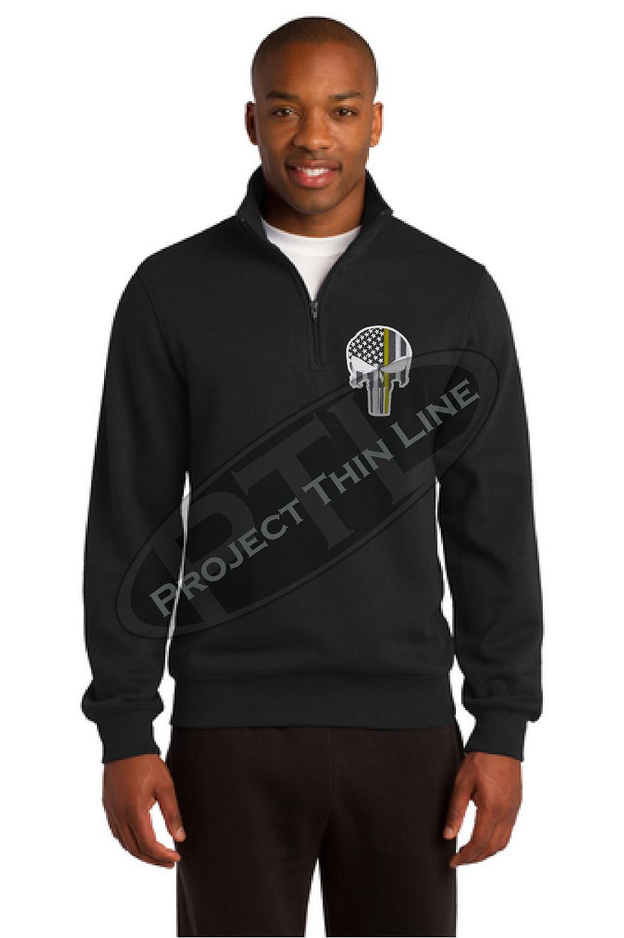 Black Thin Yellow Line Punisher Skull 1/4 Zip Fleece Sweatshirt