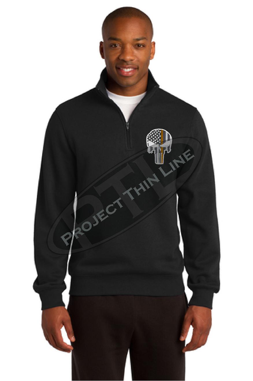 Black Thin ORANGE Line Punisher Skull 1/4 Zip Fleece Sweatshirt