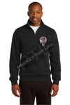 BLACK Embroidered Thin Red Line Skull Punisher 1/4 Zip Fleece Sweatshirt