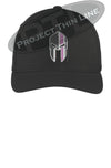 Black  Thin PINK Line Spartan inlayed with the American Flag Flex Fit Fitted Hat