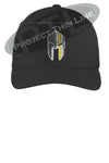 Black Thin YELLOW Line Spartan inlayed with the American Flag Flex Fit Fitted Hat