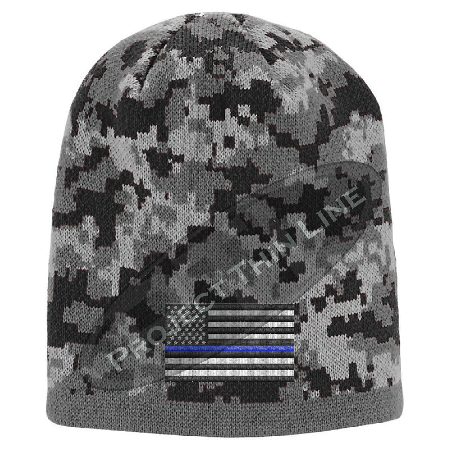 BLACK Camo with Thin Blue Line subdued American Flag