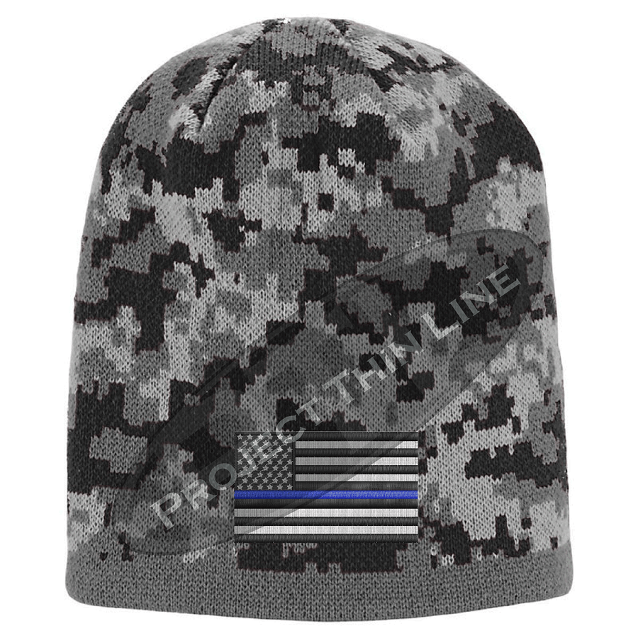 BLACK Camo with Thin Blue Line subdued American Flag