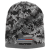 Black Camouflage  Skull Cap with embroidered Subdued Thin BLUE / RED Line American Flag