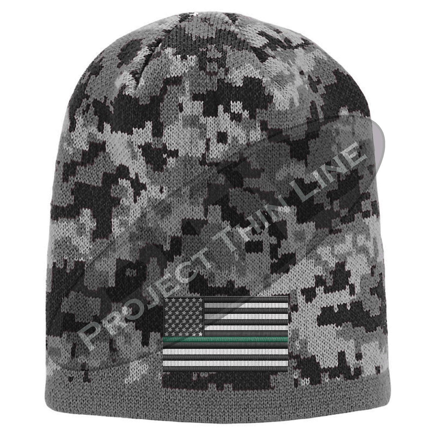 Camouflage Thin GREEN Line american FLAG Skull Cap