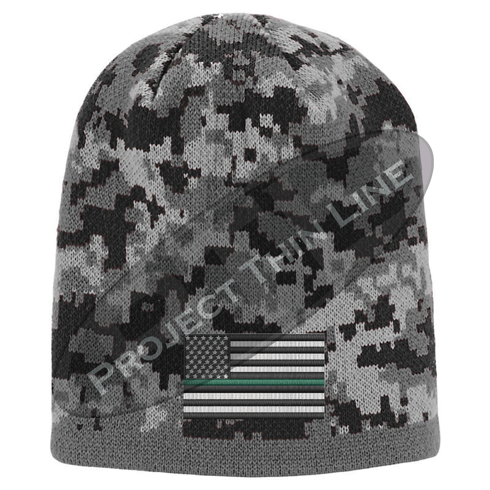 Black Camo subdued Thin Green Line American Flag