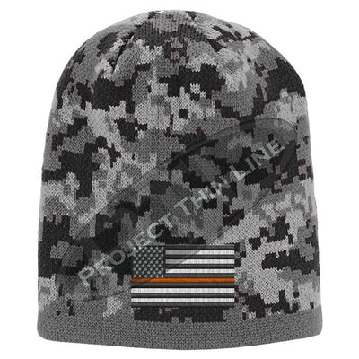 Black Camouflage  Skull Cap with embroidered Subdued Thin ORANGE Line Flag
