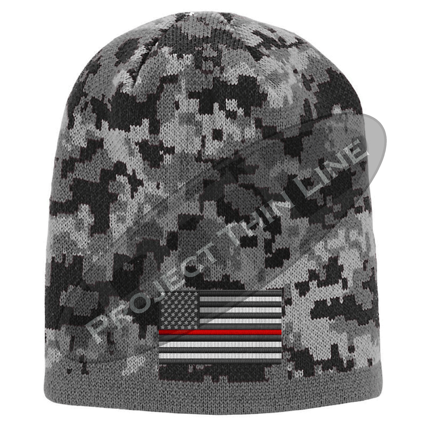 Camouflage Thin RED Line American FLAG Skull Cap