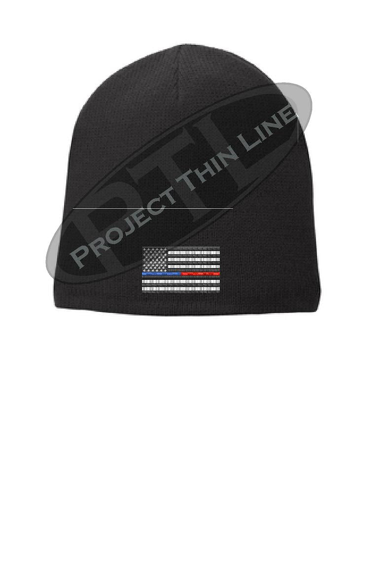 Black Skull Cap embroidered with a subdued Thin Blue Red Line American Flag