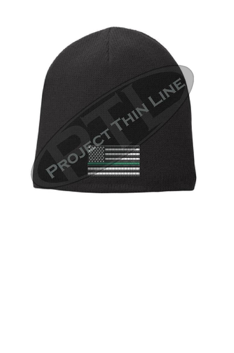 BLACK Thin GREEN Line FLAG Slouch Beanie Hat