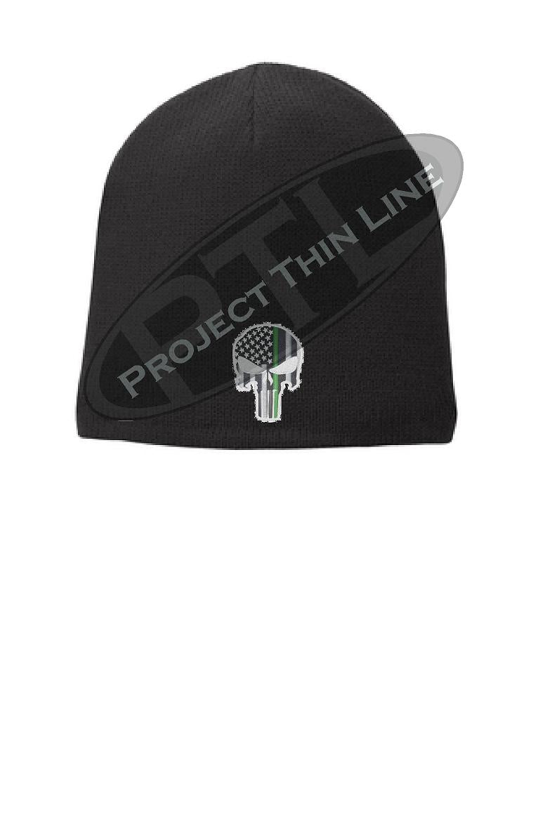 BLACK Thin Green Line Punisher SKULL FLEECE LINED Beanie Cap