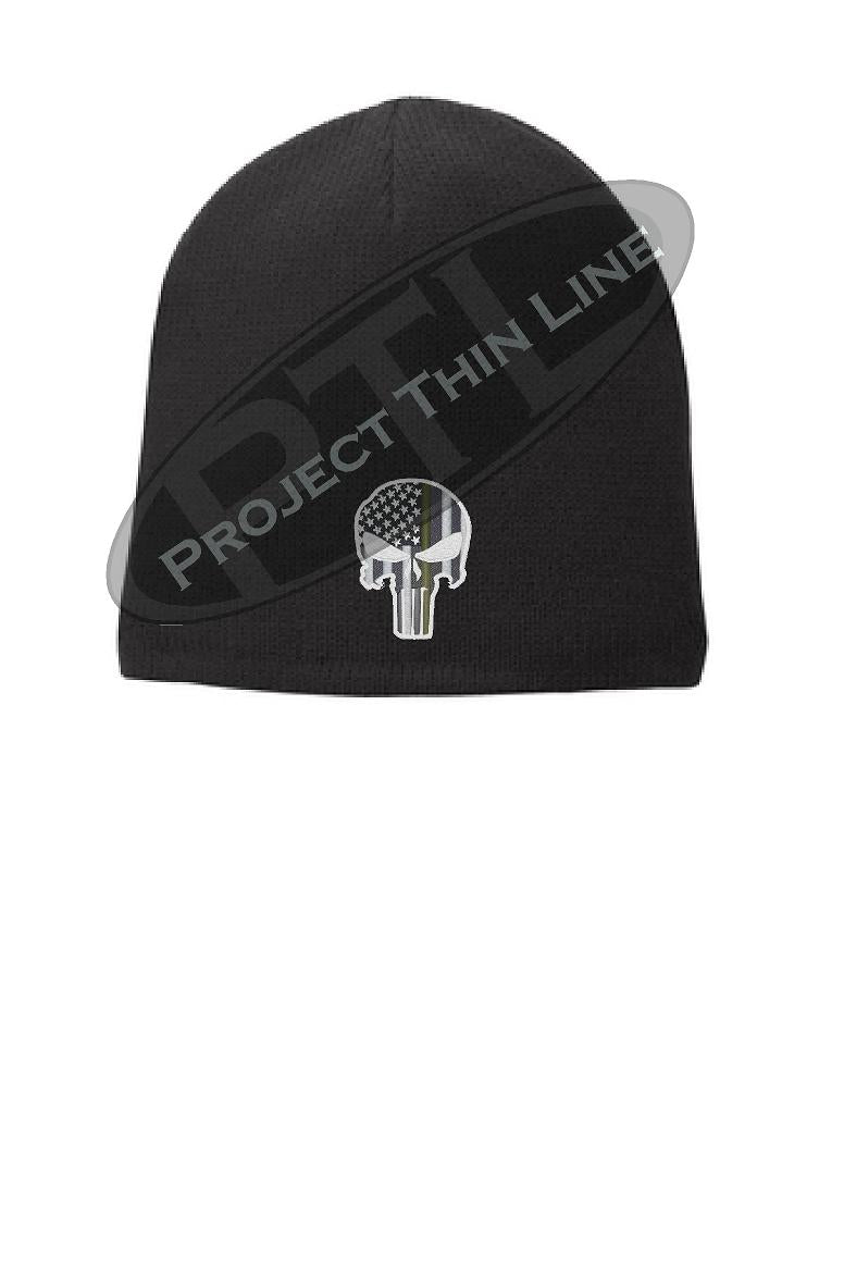 BLACK Thin YELLOW Line PUNISHER Skull Cap  FLEECE LINED Beanie Hat