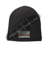 Black Thin ORANGE Line FLAG Slouch Beanie Hat