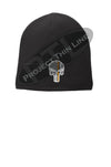 Black Thin ORANGE Line Skull Punisher Slouch Beanie Hat