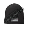 Black Thin PINK Line FLAG Skull FLEECE LINED Beanie Hat Cap