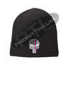 Black Thin PINK Line Skull Punisher Slouch Beanie Hat