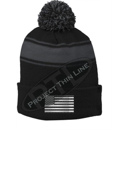 Subdued Line American Flag POM POM Winter Hat