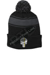 Thin Yellow Line Embroidered Punisher Skull Black Pom Pom Winter Hat