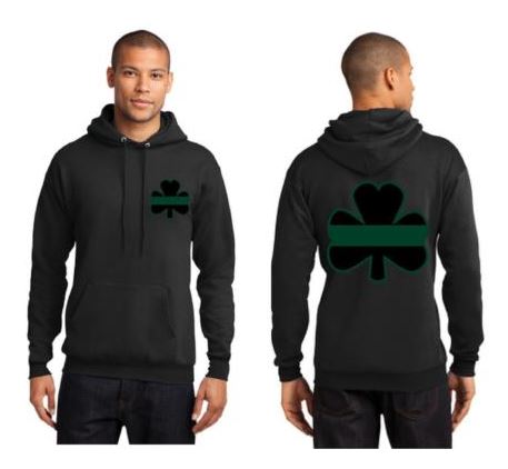 Mens - Thin GREEN Line Shamrock Clover Irish Hooded Sweatshirt