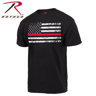 Rothco Thin RED Line T-Shirt Black Short Sleeve w Tattered Flag