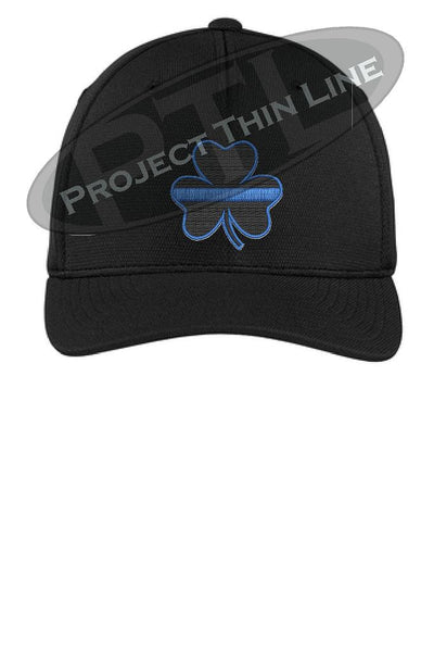 Black Thin Blue Line Shamrock Clover Flex Fit Hat