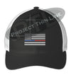 Black / White Embroidered Thin Blue / Red Line American Flag Flex Fit Fitted Trucker Hat