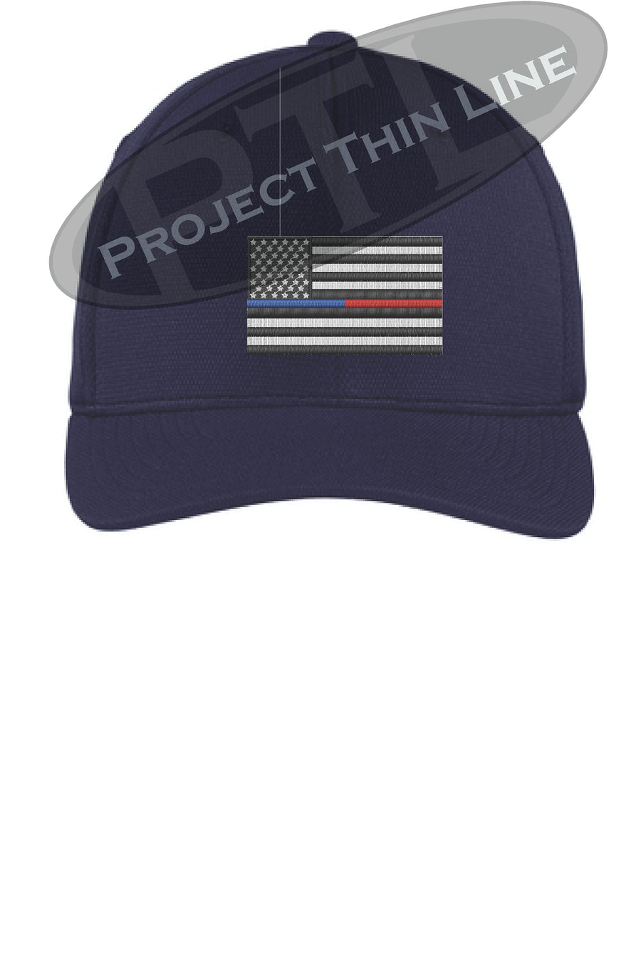 Black Embroidered Thin Blue / Red Line American Flag Flex Fit Hat