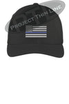 BLACK Embroidered Thin Blue American Flag Flex Fit Fitted Hat