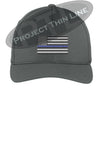 Dark Grey Embroidered Thin Blue American Flag Flex Fit Fitted TRUCKER Hat