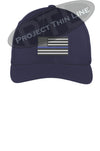 Navy Blue Embroidered Thin Blue American Flag Flex Fit Fitted TRUCKER Hat