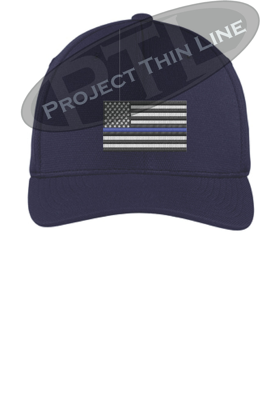 Embroidered Thin Blue American Flag Flex Fit Fitted Baseball Hat