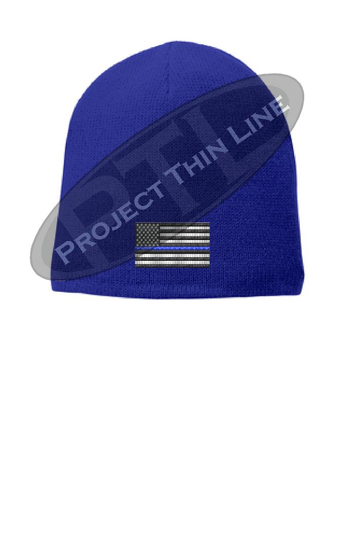 Thin BLUE Line Amercian Flag FLEECE LINED Skull Cap
