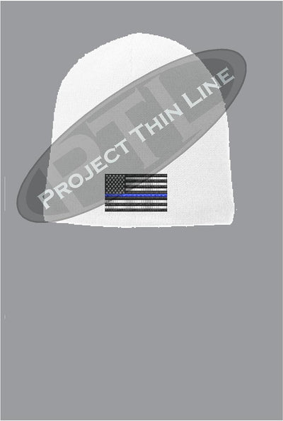 Thin BLUE Line Amercian Flag FLEECE LINED Skull Cap