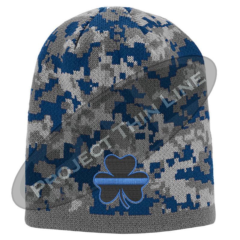 Blue Camouflage Thin BLUE Line SHAMROCK Skull Cap