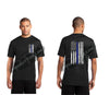 BLACK Thin BLUE Line Tattered American Flag Performance Short Sleeve Shirt